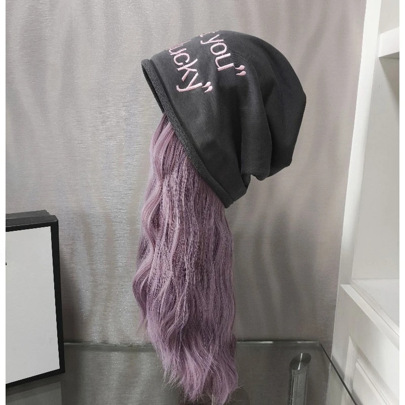 

Internet celebrity foreign style thin stacking hat wig hat integrated removable Korean version