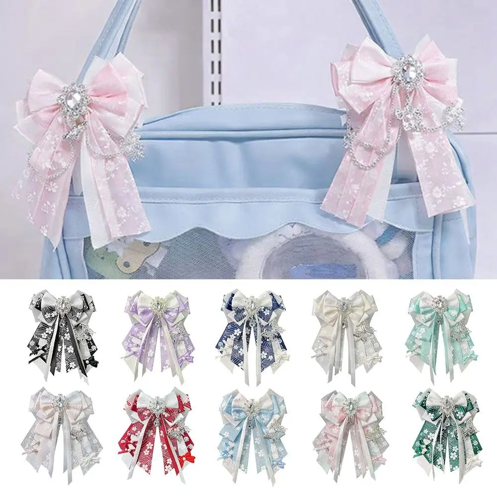 Double Layer Ribbon Itabag Decoration Long Streamers Knot Bowknot DIY Lolita Merch Decoration with Pin DIY Handmade