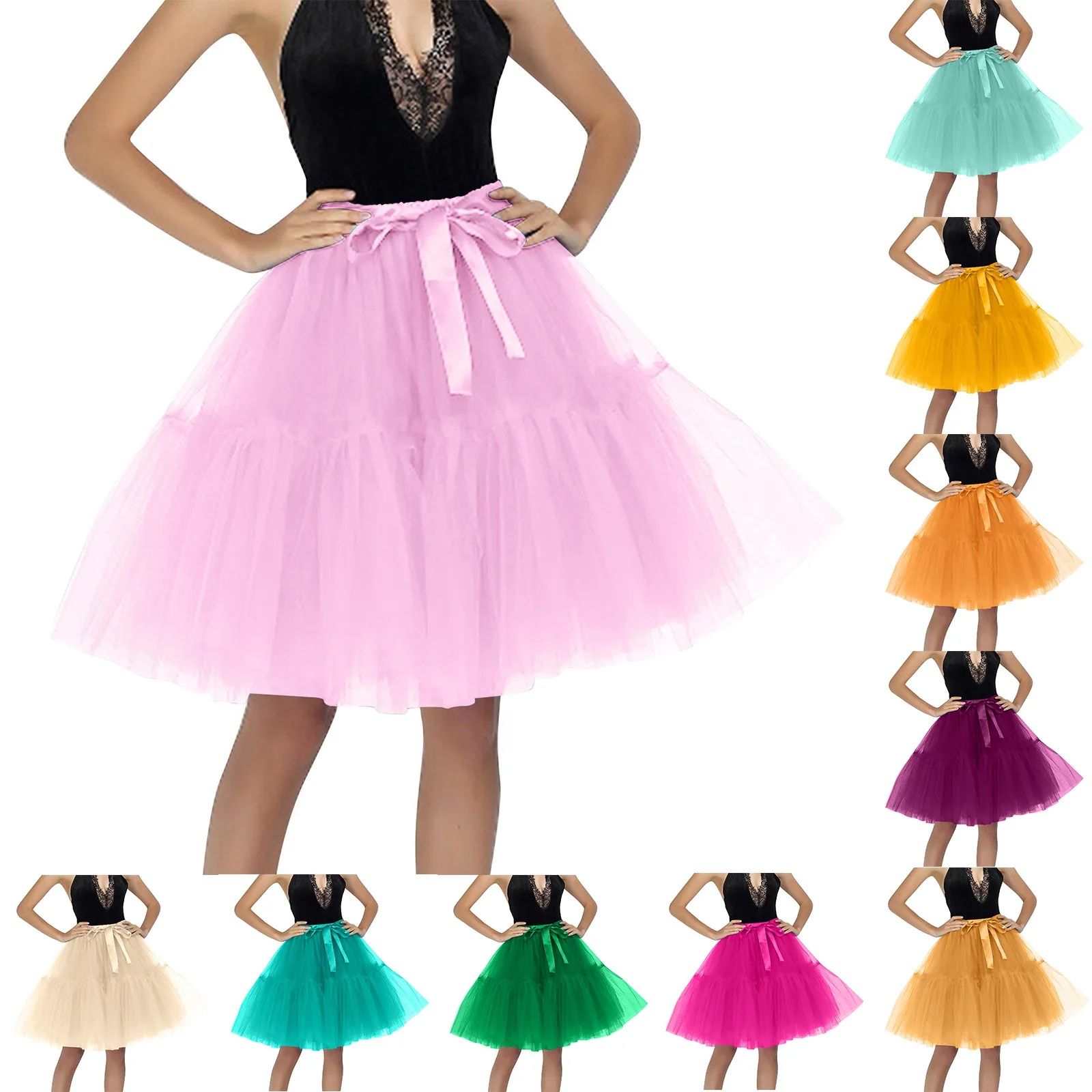 

Sexy Women A Line Bow Tulle Tutu Puffy Half Body Skirt Carnival Outfit Mardi Gras Party Skirts Girls Club Performance Costume