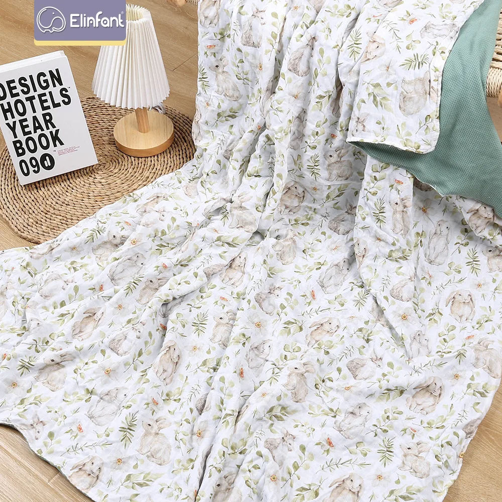 

Вафельное одеяло Elinfant из бамбука и хлопка, удобное дышащее детское банное полотенце с цифровым принтом