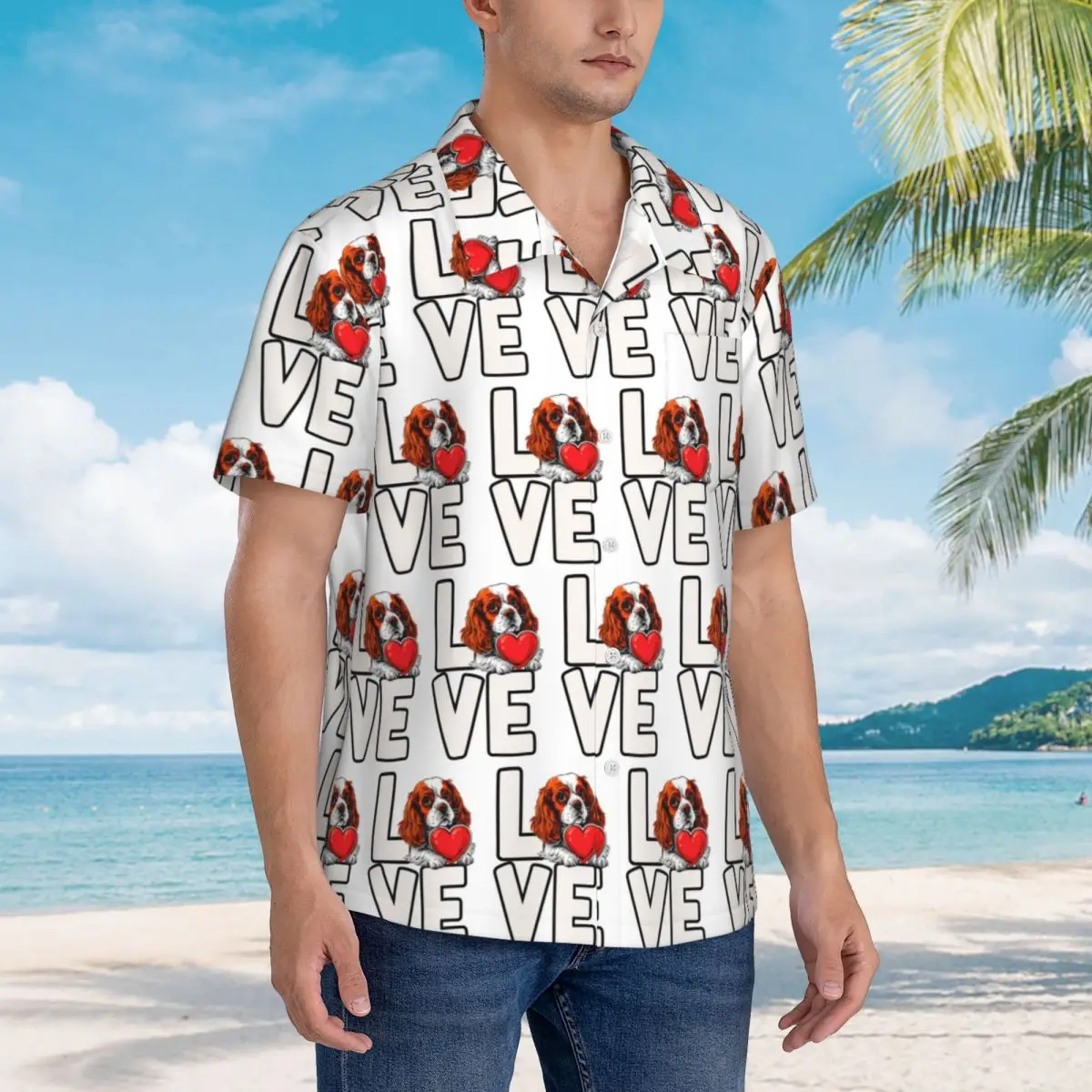 

Cavalier King Charles Spaniel Dog Love Hawaiian Shirts Funny Men Short Sleeve Shirt for Summer Beach Men's Lapel Tops