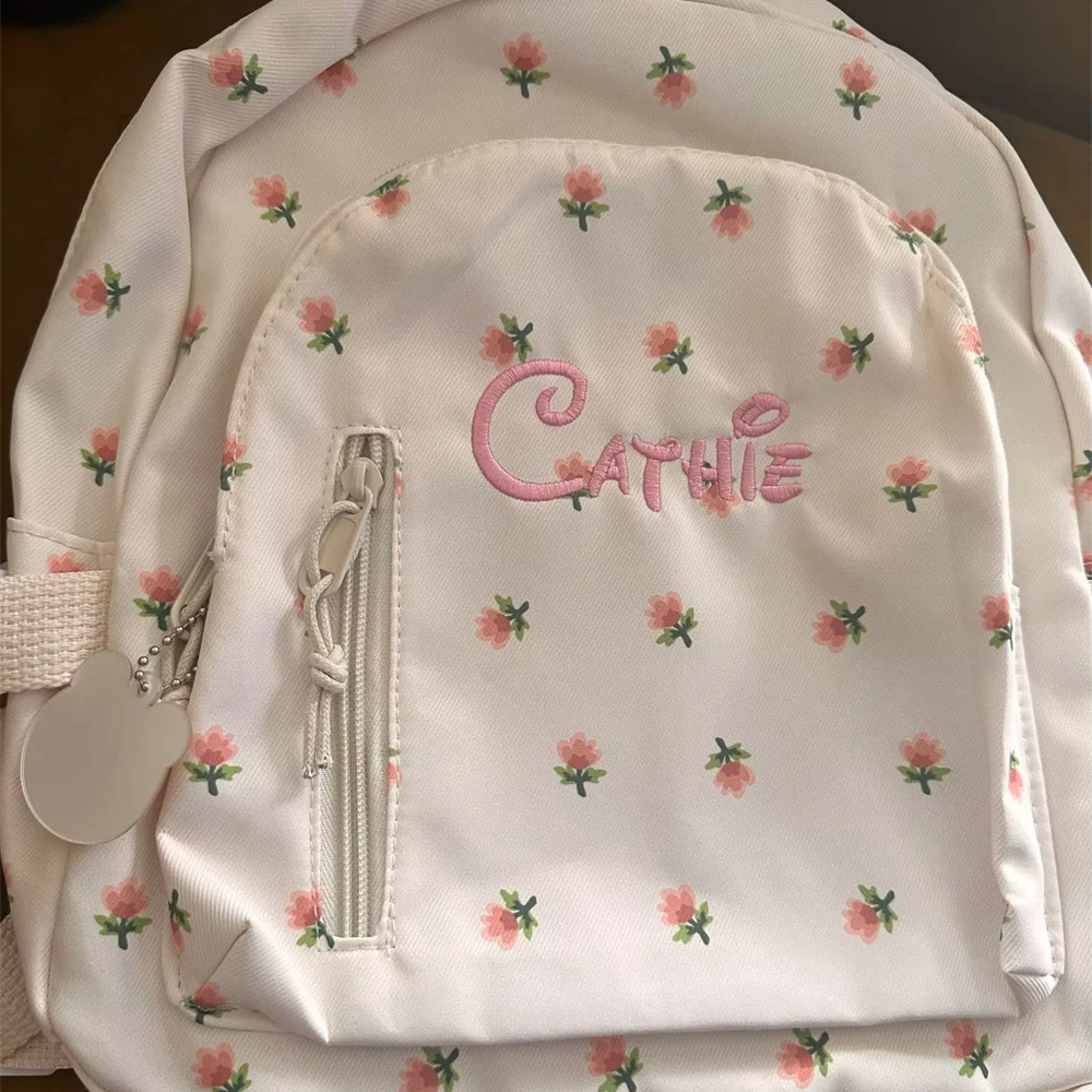 Custom Name Girls Floral Backpack Schoolbag Personalized Embroidered Name Outgoing Travelling Backpack Birthday Gift Backpacks