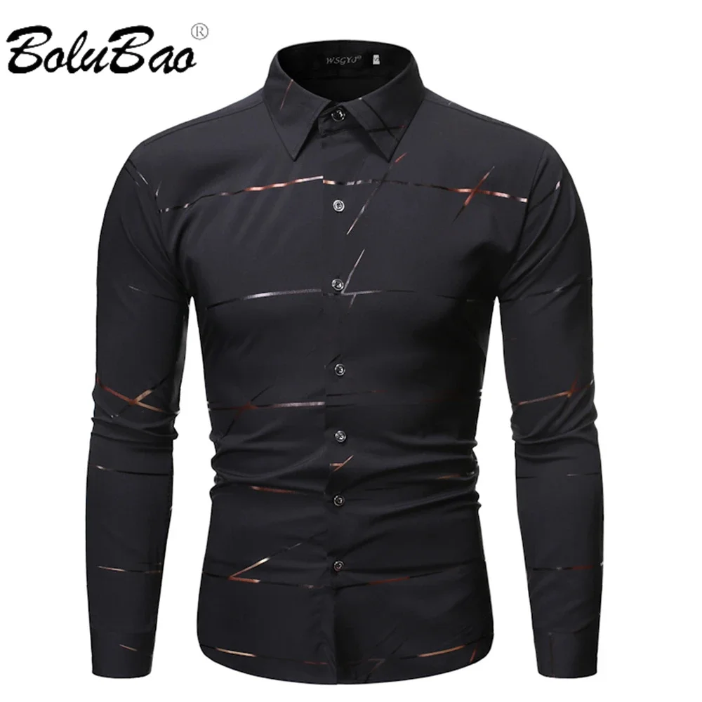 

BOLUBAO 2024 Summer Brand Men's Shirt Printed Casual Long Sleeved Male Social Shirt Slim Fit Dress Shirt For Men