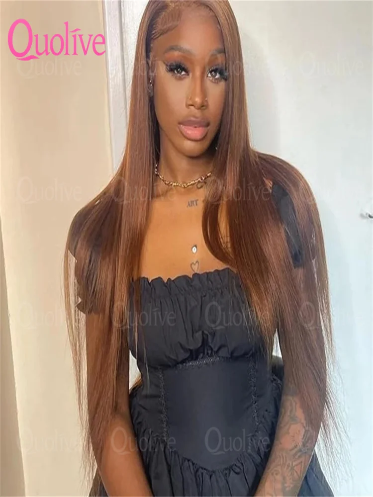 13x6 الشوكولاته براون شعر طبيعي مفرود الباروكات 13x4 Hd الدانتيل الباروكة الأمامية 30 36 بوصة البرازيلي الملونة خصلات الشعر المستعار الإنسان للنساء #1