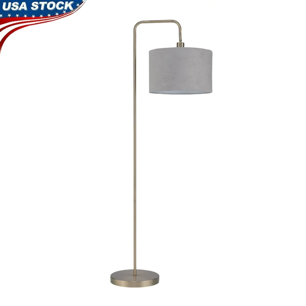

58 Inch Brass Floor Lamp with Light Gray Velvet Shade Minimalist Design Glamorous Home Decor Energy Efficient Lighting Statement