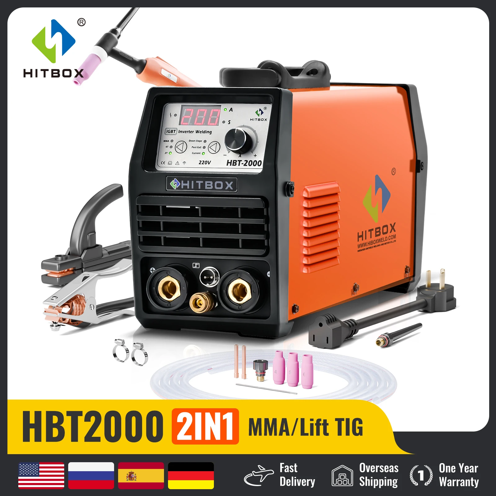 

HITBOX TIG/ARC Welding Machine 2 IN 1 Stick HBT2000 MMA 2T/4T Automatic Semi-automatic Welder 220V～240V 200A