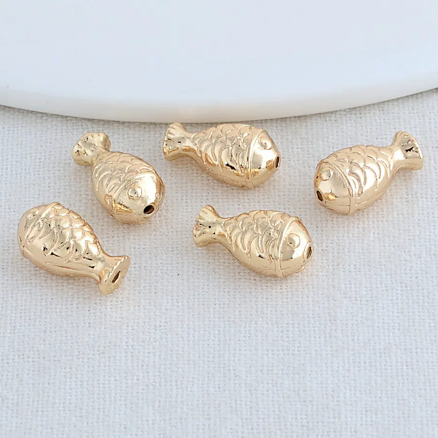 10PCS 7*12.5MM 14K Gold Color Brass Fish Charms Pendants Jewelry Making Supplies Diy Necklaces Bracelet Findings Accessories