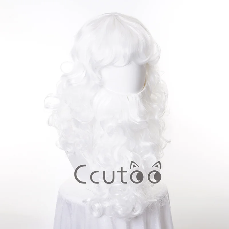 Festival Prop Fans curly Synthetic Wigs Cosplay White Beard Christmas Santa Claus Wig + Mustache+Wig Cap