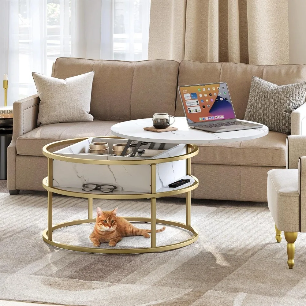 Round Lift Top Coffee Table, Coffee Tables for Living Room with Hidden Storage Compartment, Modern Coffee Table with Storage