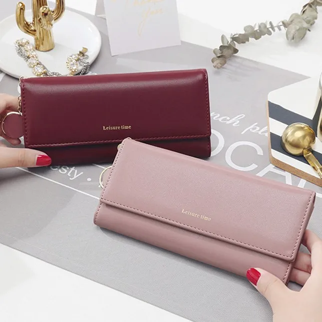 Fashion High Quality Women Wallets Brand Letter Long Tri-fold Wallet Purse Fresh Leather Female Clutch Card Holder Cartera Mujer