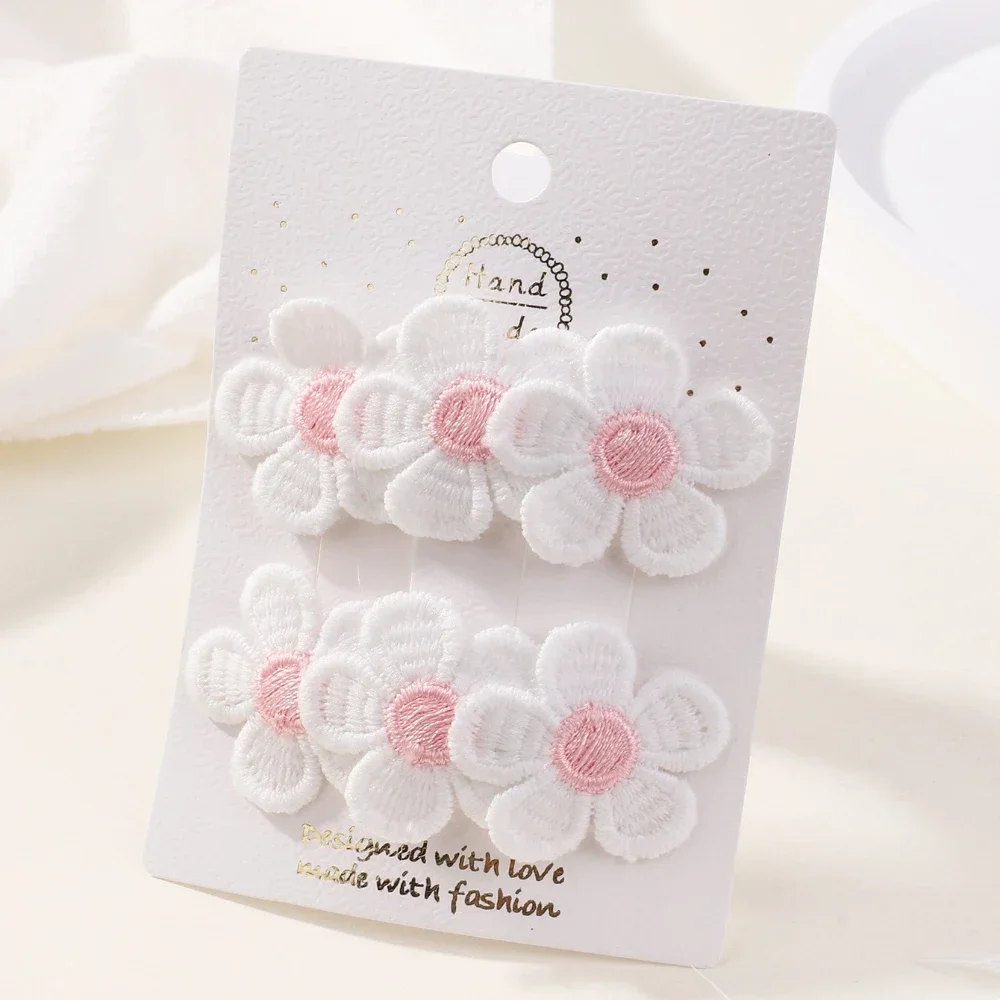 

2 шт./лот, заколки для волос с вышитыми цветами для девочек, детские заколки BB, заколки, милые головные уборы, аксессуары для волос