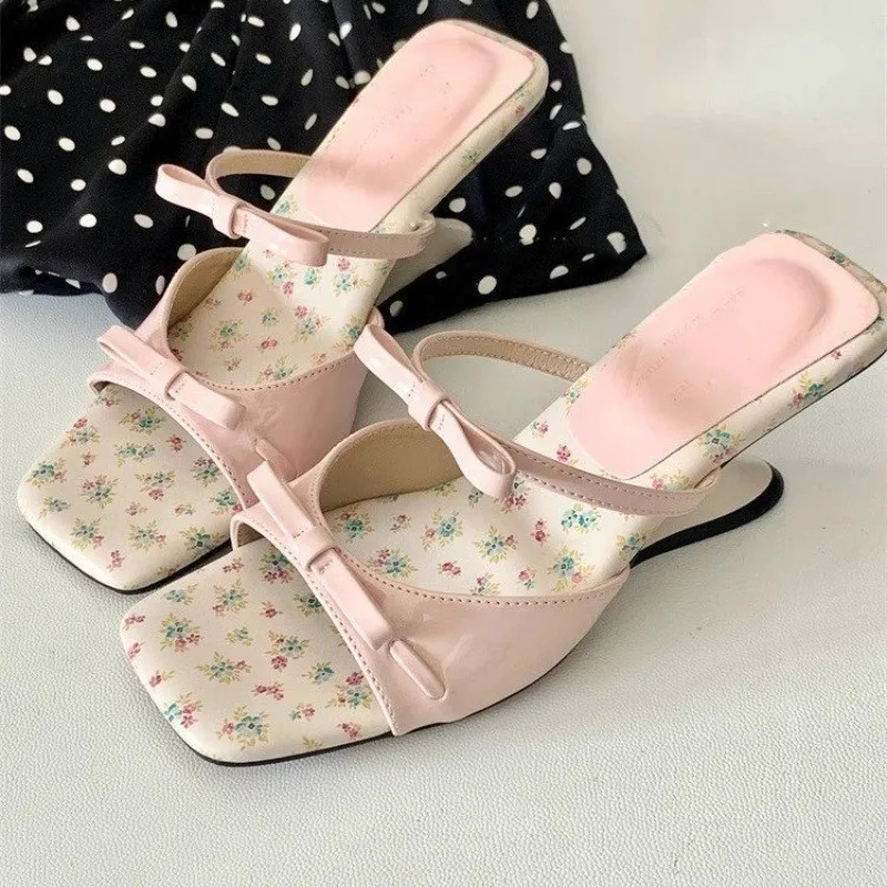 

Designer Summer Women Open Toe Slippers Fashion Butterfly-knot High Heel Slide Ladies Outdoor Party Dress Shoes