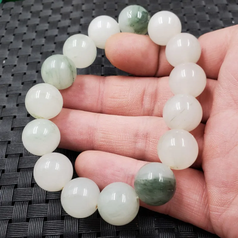 , Tianshan green round , quartzite old-style bead , golden silk jade bracelet