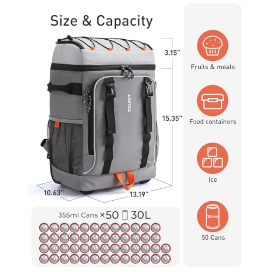 Insulated Rolling Cooler Backpack, Leakproof Waterproof Beach Cooler Bag with Wheels and Handle, Outdoor Camping Picnic Travel view 2