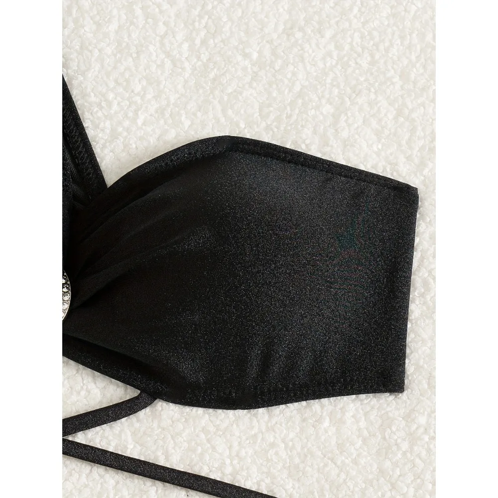 Sexy une épaule noir Bikini 2025 femme maillot de bain deux pièces maillots de bain femme string Bikinis ensemble maillots de bain brésilien Biquini