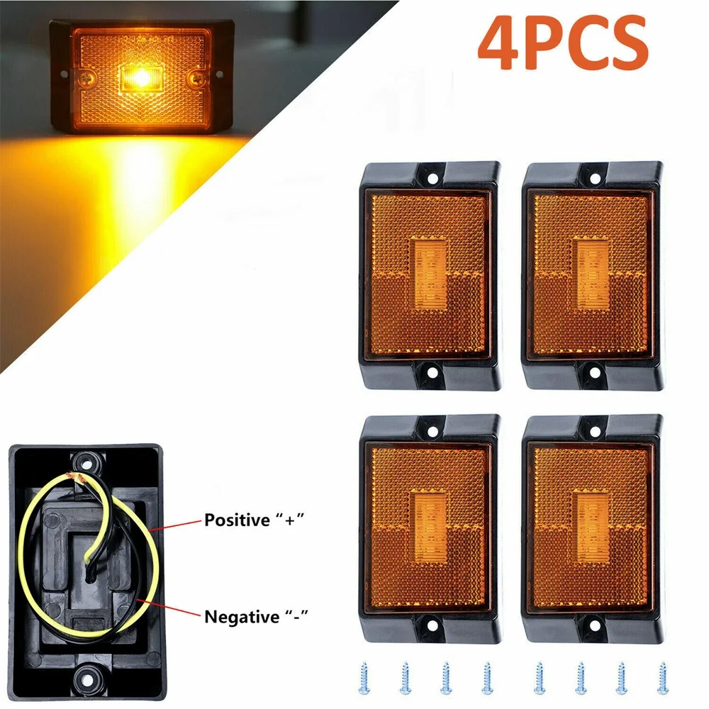 

4Pcs 12V Amber Side Marker Lights Waterproof Camper Trailer RV Marine Boat Car Light Clearance Lamp 4 LED with Mounting Screws