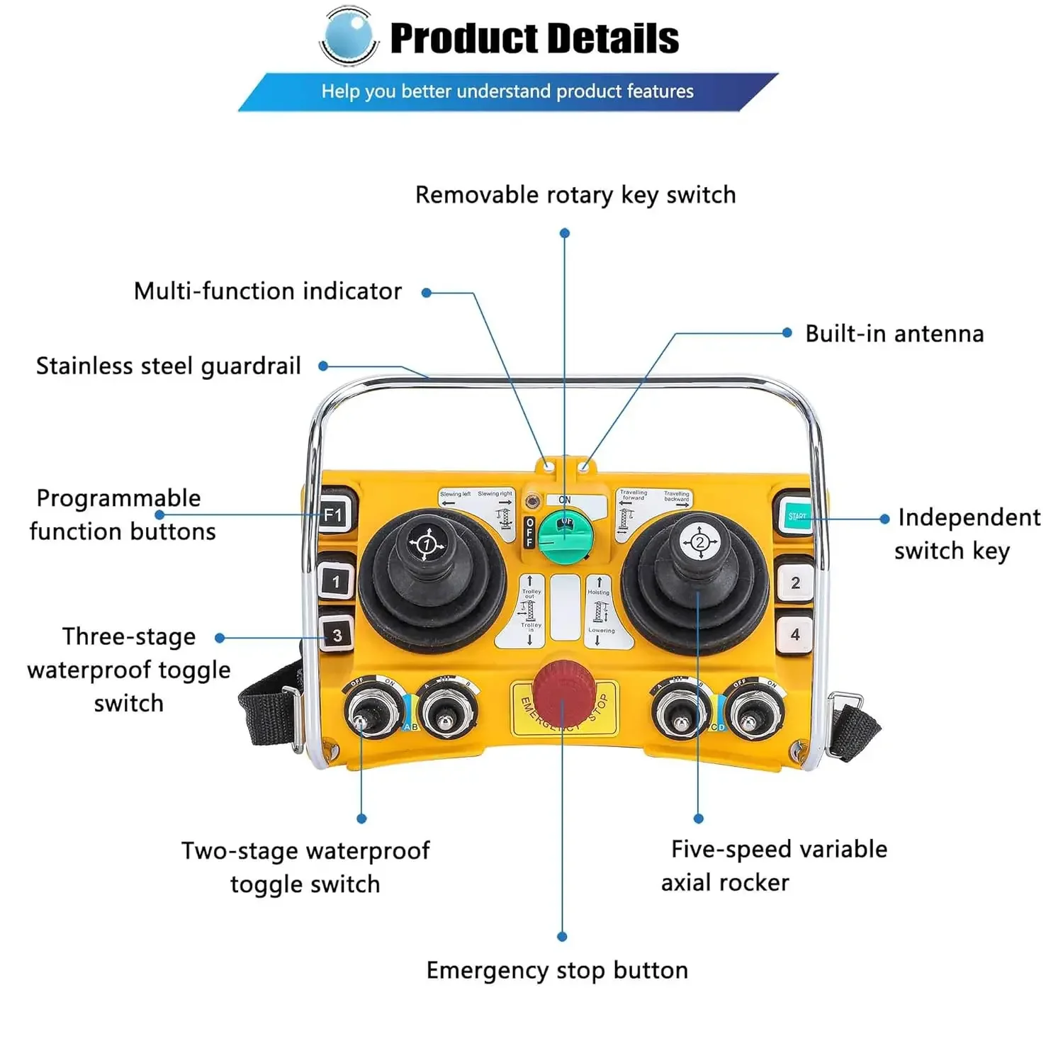 Wireless Remote Control Hoist Crane 12V-380V Heavy Duty Rocker Five-Speed Industrial  Electric Lift Transmitter+Receiver F24-60