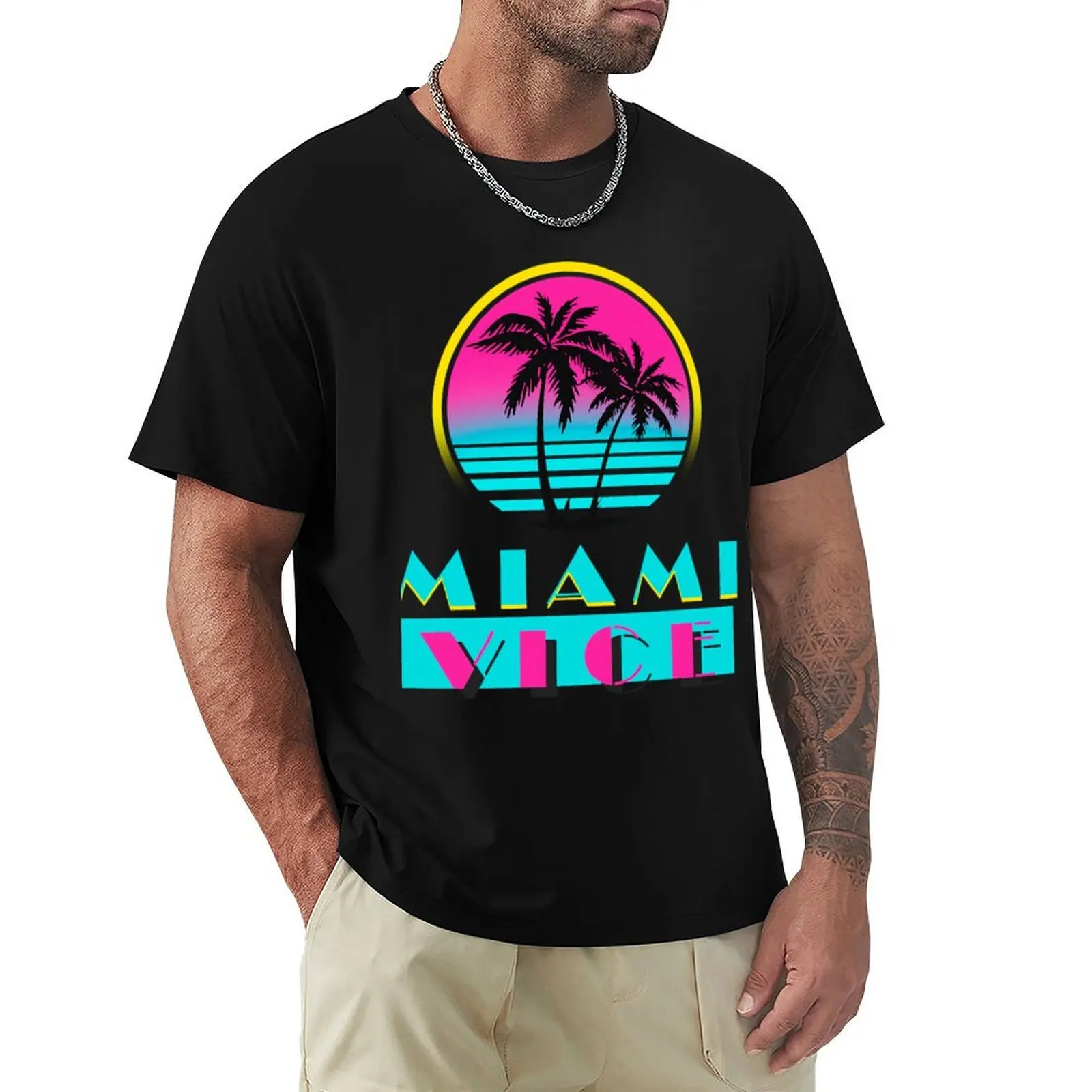 Miami Vice Racerback T-Shirt Soft Casual Short Sleeve Cotton Tee