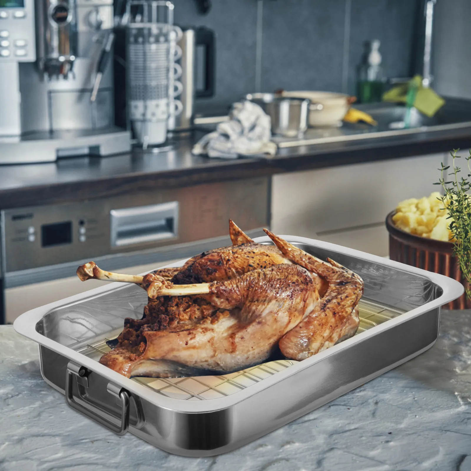 

1Set Rectangular Baking Tray with Rack Stainless Steel Ovenware Set for Cakes Desserts Snacks Jewelry Display Party Kitchen