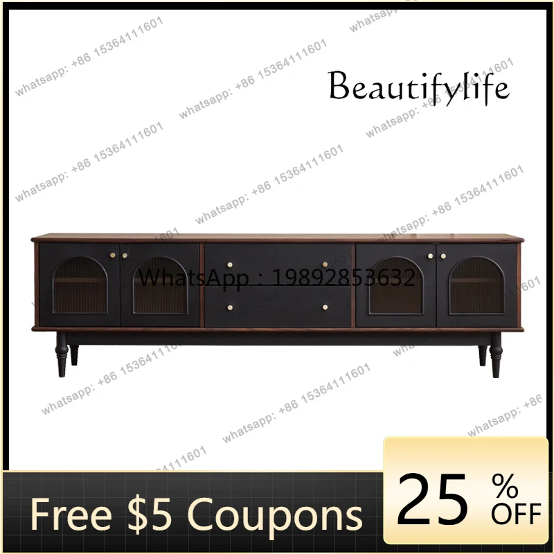 

W2 American light luxury TV cabinet modern simple living room antique two-color arched door locker