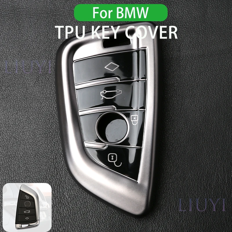 

For BMW 3 4 5 Series Key Case X1 X2 X3 X4 X5 X6 Z4 M3 M8 Soft TPU Key Case Buckle Metallic Gray Case Car Interior Accessories