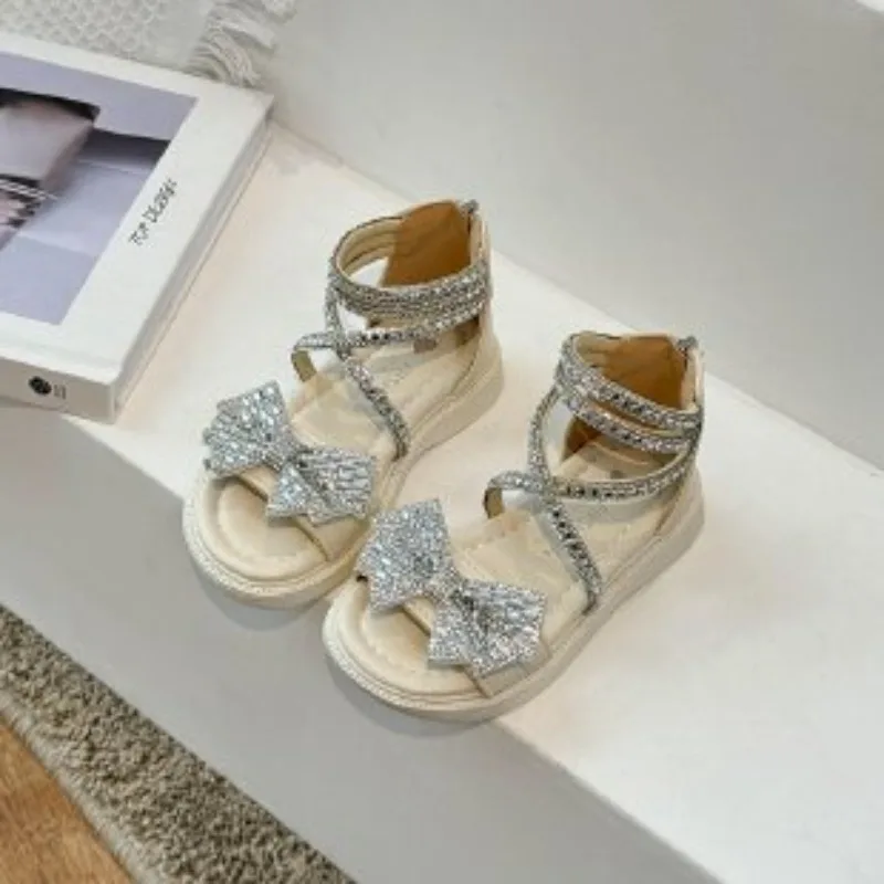 Fashion Girl Princess Shoes 2024 Spring/Summer New Roman Princess Children's Sandals Girl Water Diamond Anti slip Shoes 867