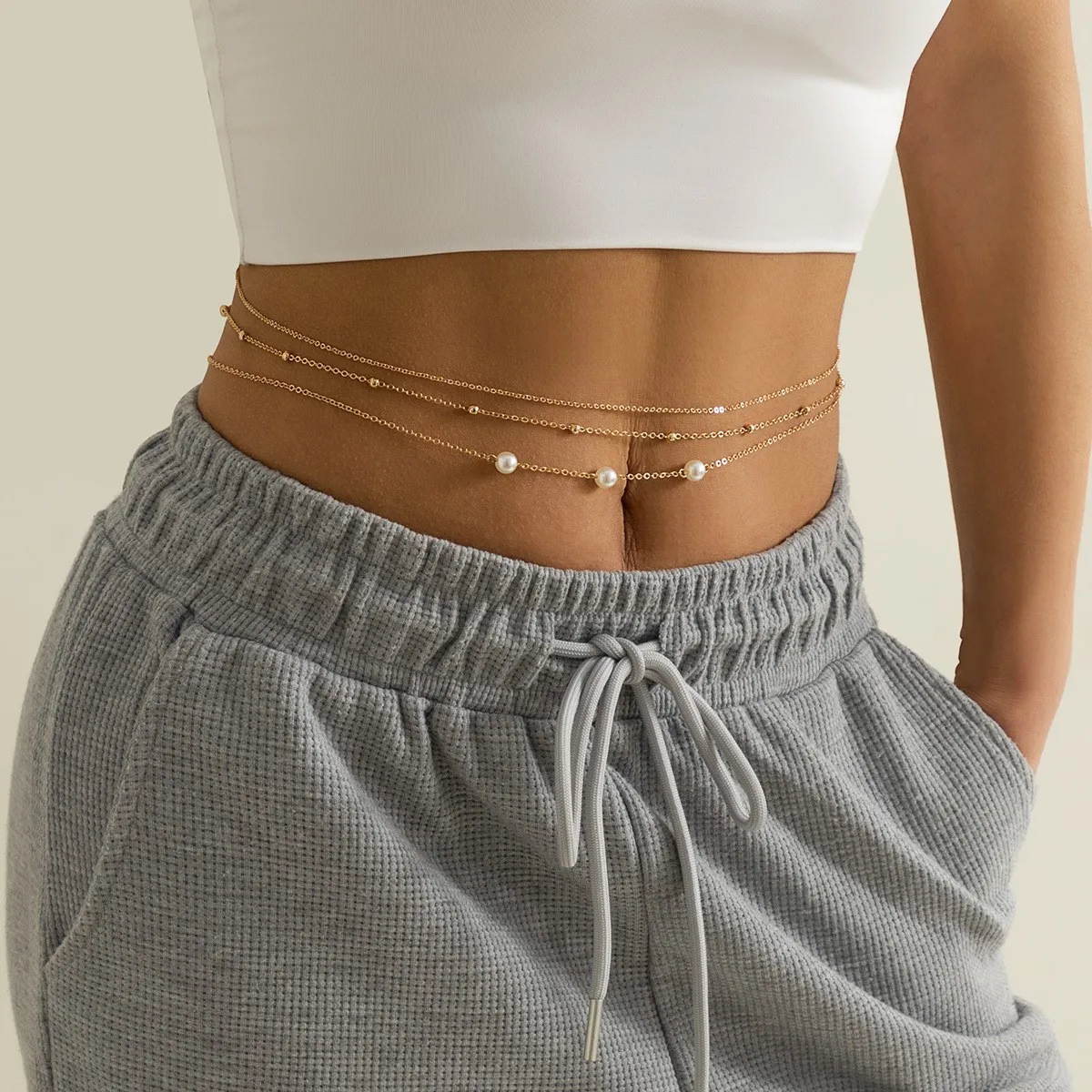 Pearl/Diamond Cross Chest Belly Chain Jewelry For Women Y2K Girls Summer Simple Boho Style Sexy Beach Party Body Jewelry