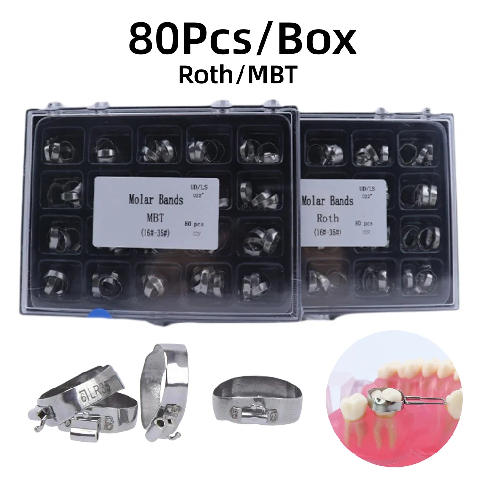 80Pcs/Box Dental Molar Plain Band Straight Arch Wire Bands Ring MBT/ROTH 022