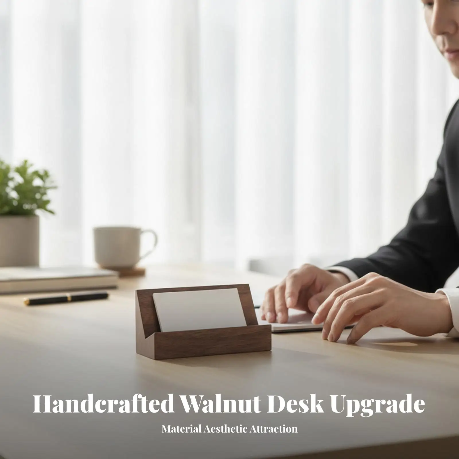 Business Card Holder Desktop Wood Business Card Holder Minimalist Compact for Professionals, Reception Desk, Meeting Room