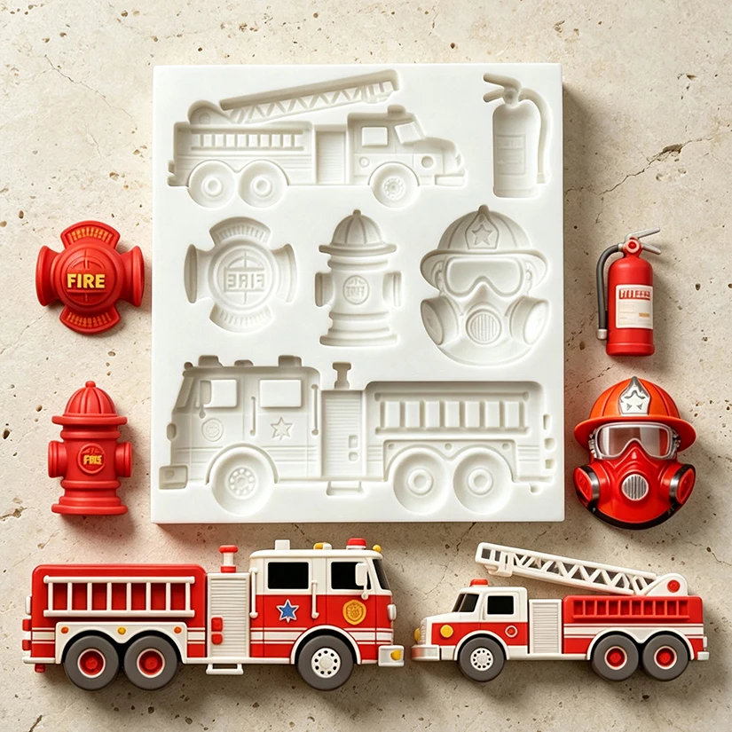 Fire Hydrant Fire Engine Extinguishers Silicone Sugarcraft Mold Resin Tools Cupcake Baking Mould Fondant Cake Decorating Tools