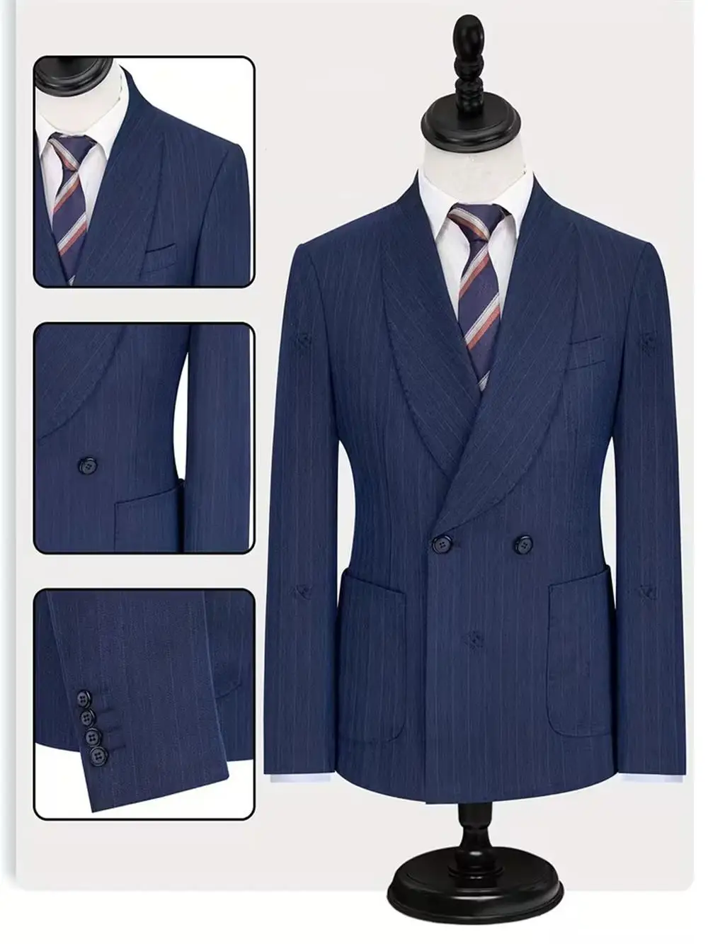 

Мужской комплект из 2 предметов, корейский полосатый двубортный костюм, деловой повседневный мужской костюм на заказ (куртка + брюки), комплект