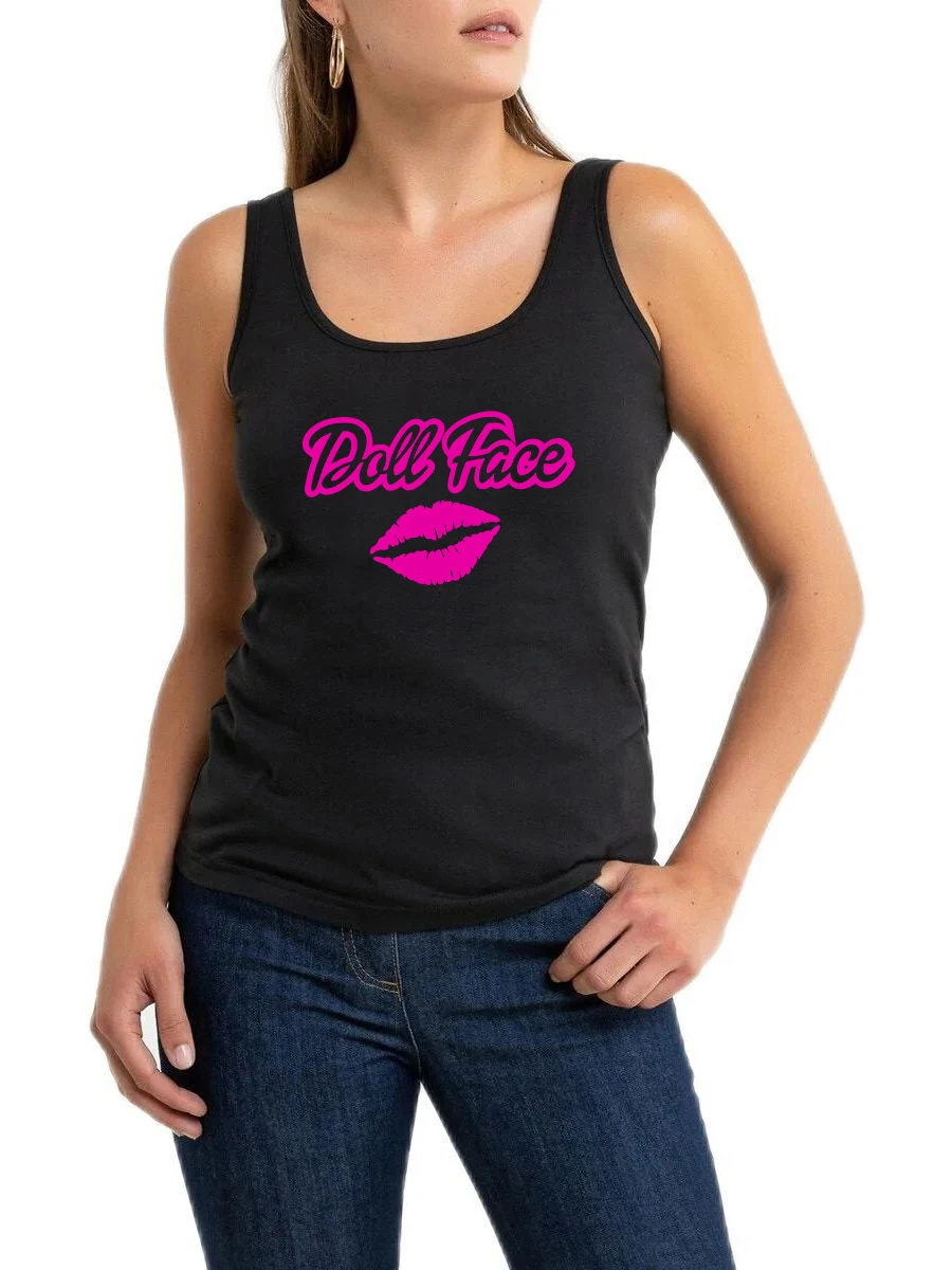 Doll Face Pink Lips Graphics Design Tank Top Bimbo Butterfly Doll Life Sleeveless T-shirt Coquette Sexy Flirting Tee