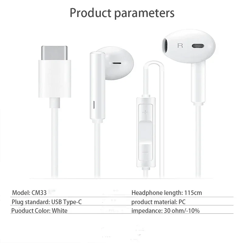 CM33 Earphone for HUAWEI Mate 10 Pro 20 X RS P20 USB Type-C In Ear Hearphone Headset Mic Volume Retail Box For XIAOMI Phone