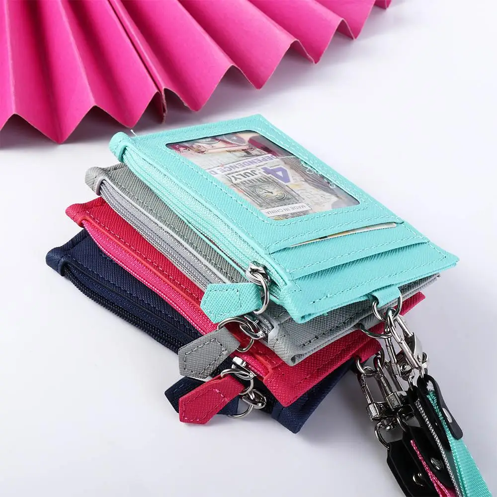 Women Office School Supplies Mini Wallet Student Neck Strap Badge Holder Coin Purse ID Card Holder with Lanyard Bus Cards Cover