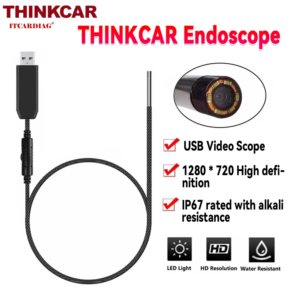 THINKCAR THINKTOOL Video Scope USB Video Inspection Scope Camera With LED Light for Automotive Diagnostic Tool Fit Pro 60 inch