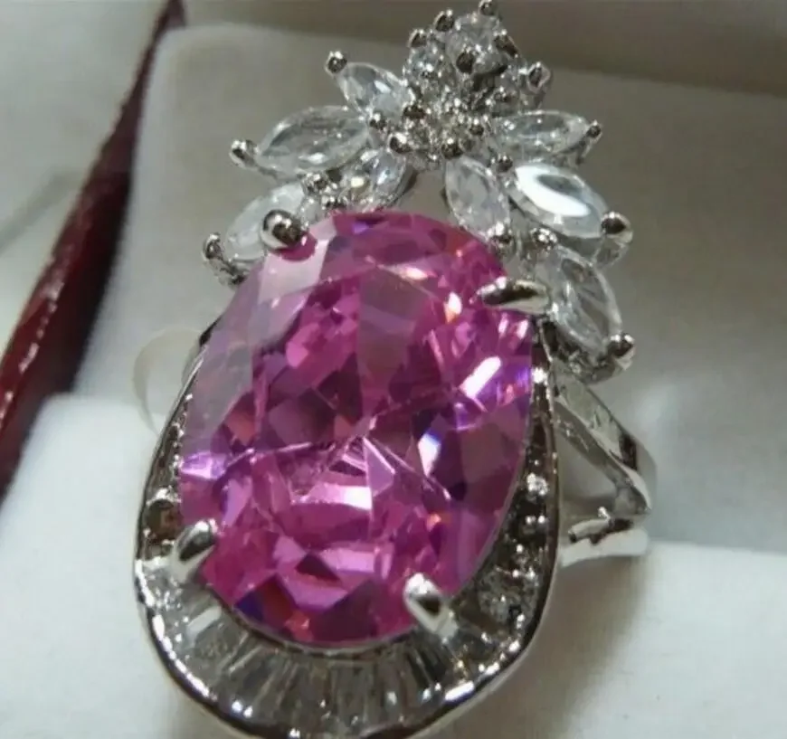 

Fashion jewelry women's latstes Vogue pink crystal ring size :7-9 -Bride jewelry