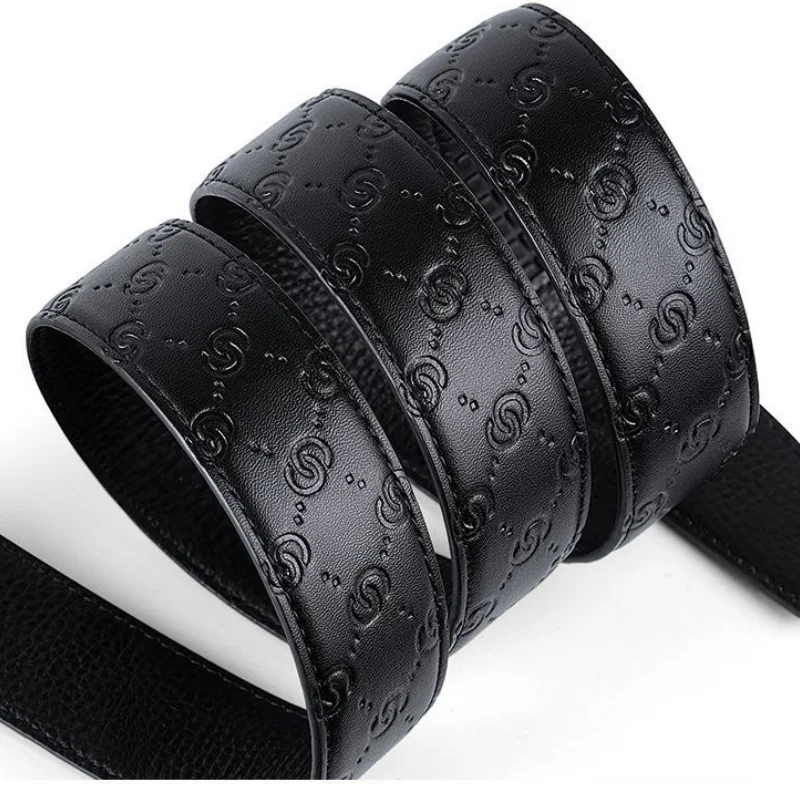 Men's Double G Belt No Buckle 3.5cm Width Brand High Quality Belts PU Leather Automatic Buckle Belt Body Straps for Jeans image 2