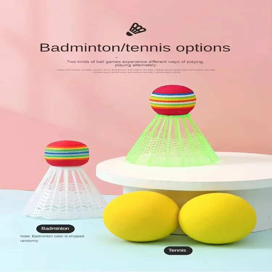 ชุดของเล่นไม้เทนนิสพร้อมลูกขนไก่สําหรับเด็กกิจกรรมกลางแจ้งในร่ม