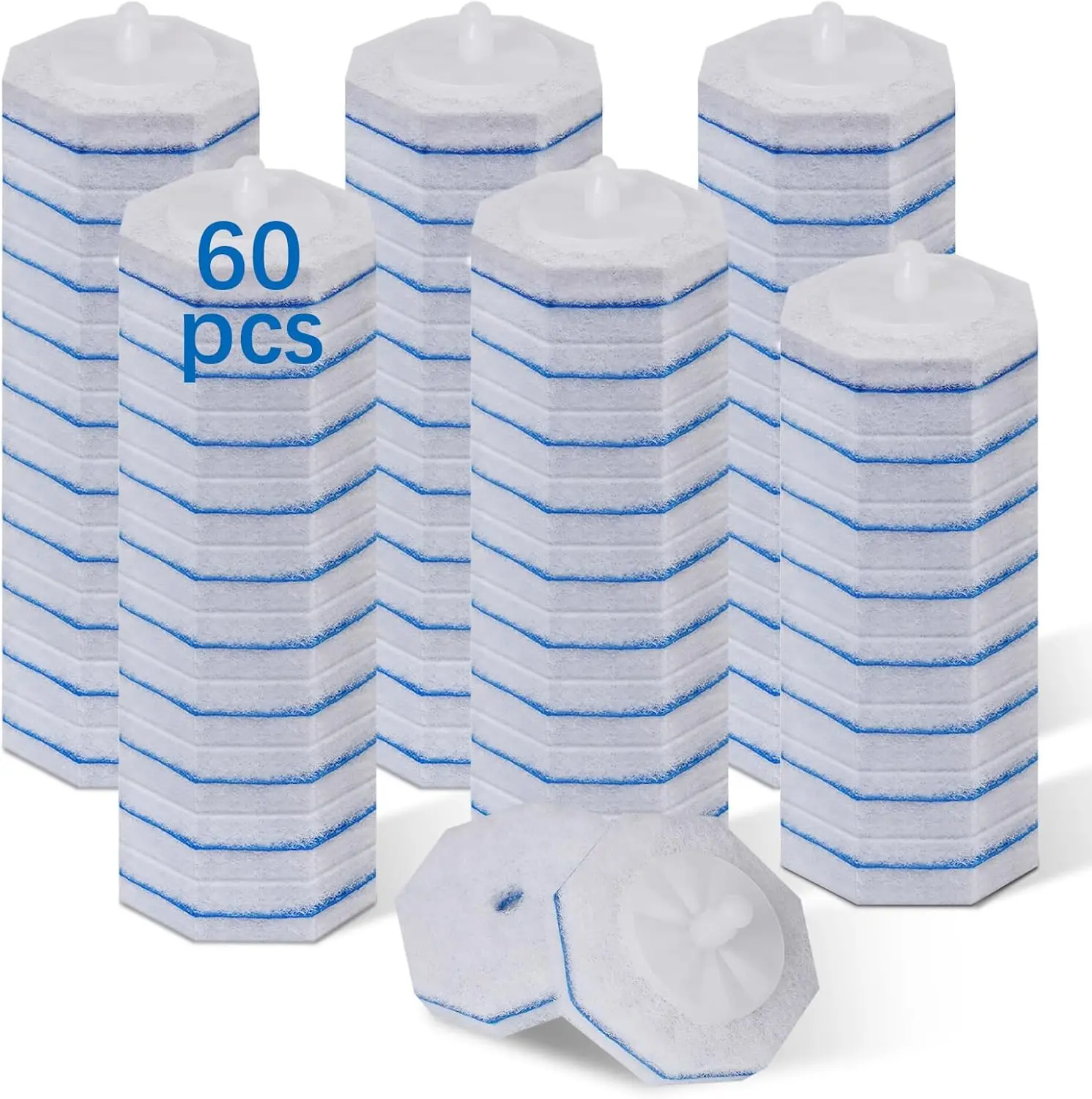 

60pcs Toilet Cleaner Refill Pads, 3-Layer Scrubber, Won't Fall Apart, Powerful Foam, Safe for Porcelain
