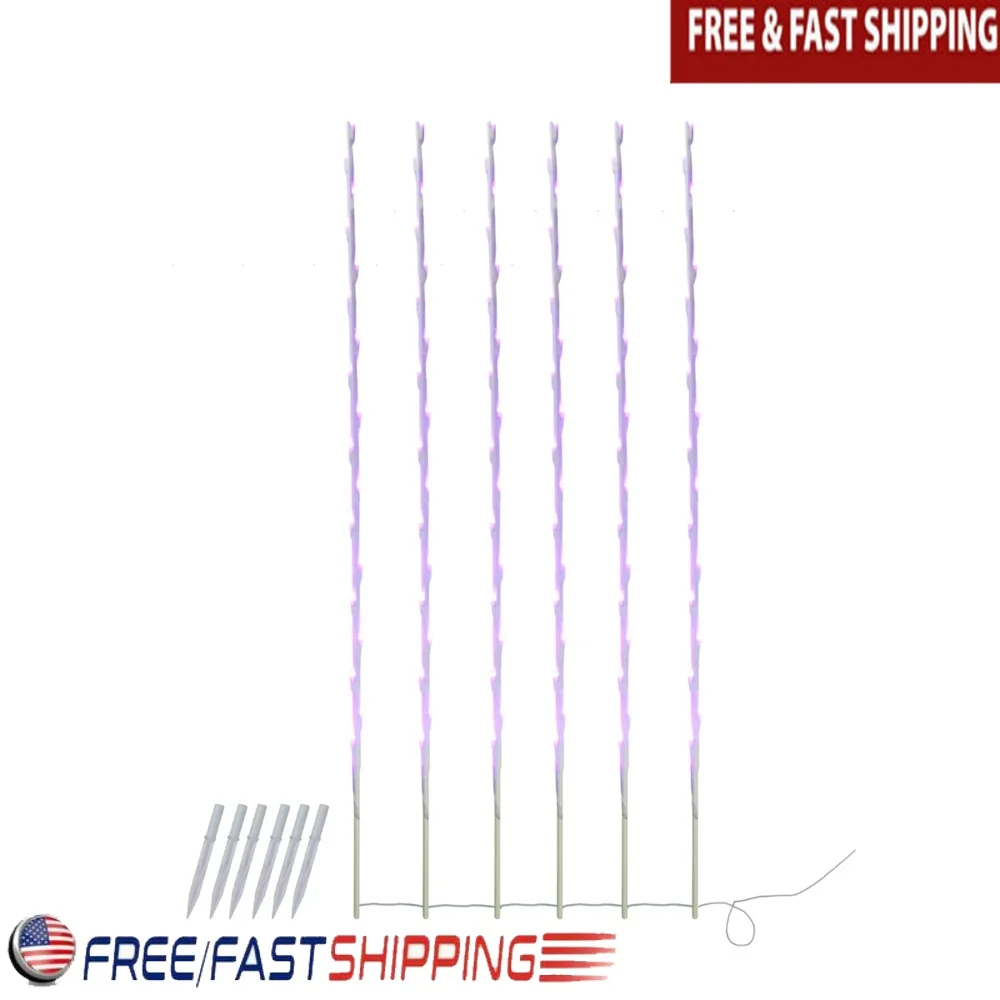 

Set of 6 Purple LED Lighted White Branch Stakes Garden Patio Christmas Holiday Indoor Outdoor Use 4ft
