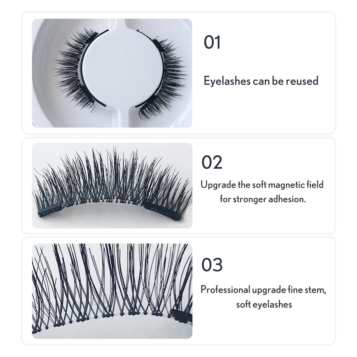 Ciglia magnetiche Ciglia individuali Ciglia finte ricce con magneti Adesivo forte riutilizzabile per il trucco delle donne