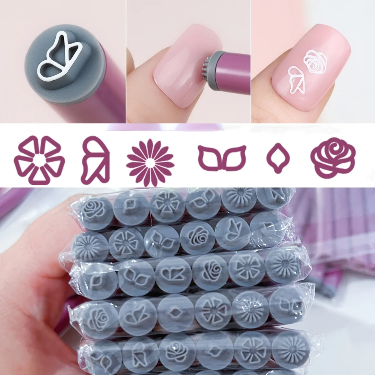 4/6/10pcs Nail Art Stamp Pen Set Floral Butterfly Pattern Nail Graffiti Pen Drawing Nail Brush Detachable Stamp Pen Manicure Too