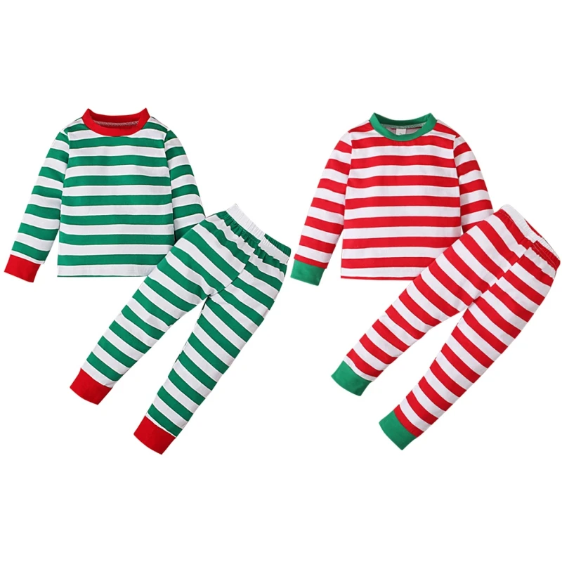 Baby Children\'s Homewear Set Striped Long Sleeved Pants Set Christmas Boys Pajamas Girls Nightwear Suit