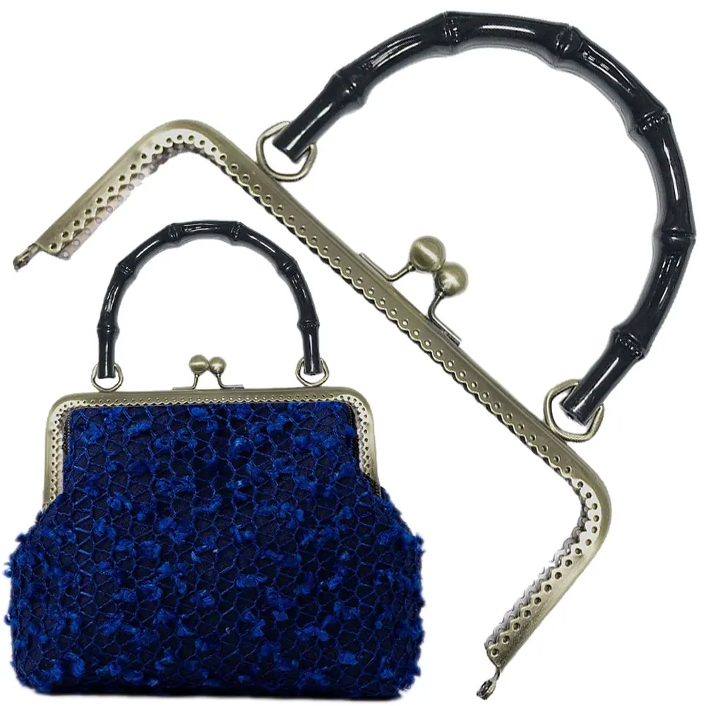 

10PCS 20cm Square Round Wood Metal Purse Frame Handle Clutch Bag DIY Kiss Clasp Lock Embossing Square HandBag Hardware