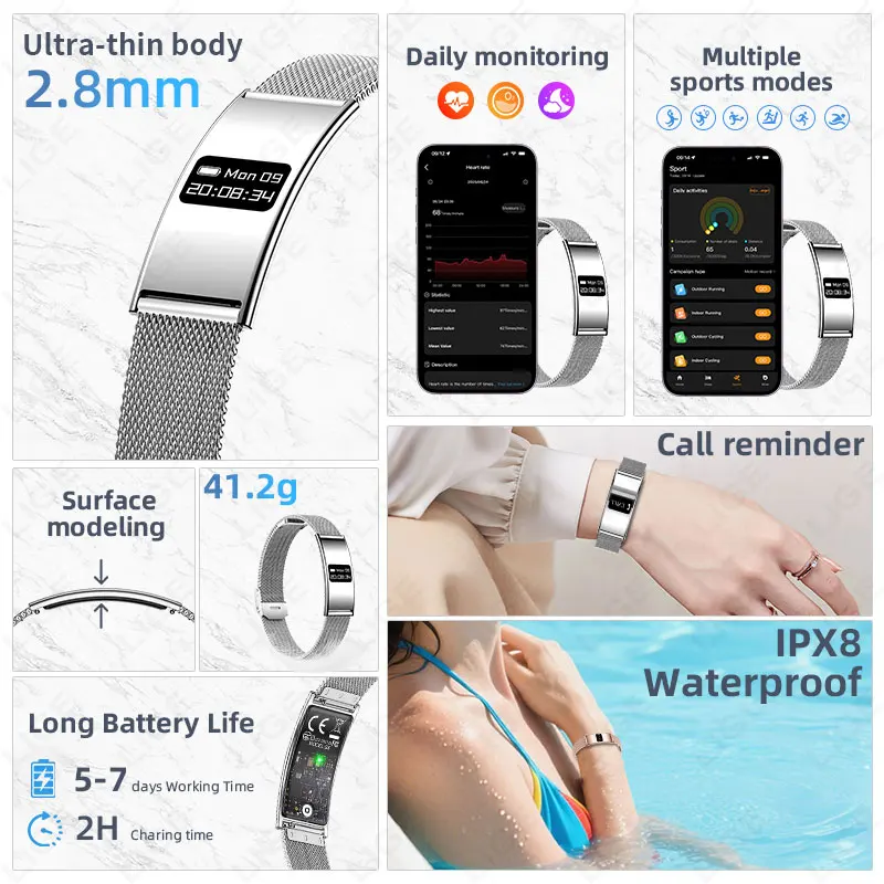 2026 New Ultra-thin Smart Watch Men Health Smart Bracelet Women Sports Fitness Waterproof Heart Rate Sleep Monitoring Wristbands