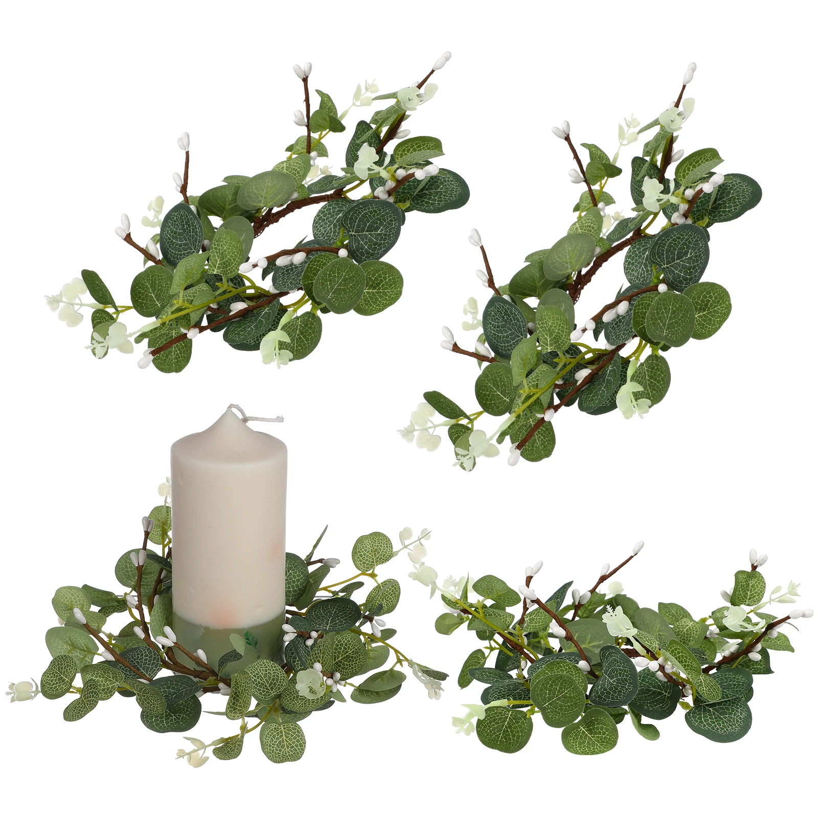 

4Pcs Small Eucalyptus Rings Realistic Simulation Leaves Wreaths Table Decoration Wedding Party Accessory