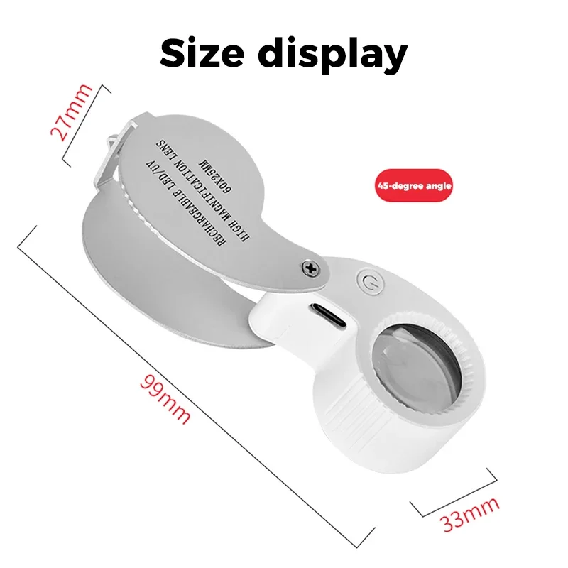 عدسة مكبرة محمولة قابلة للطي 40X 60X، نظارات مكبرة مع 9 مصابيح LED، عدسة مجوهرات مكبرة مضيئة لطوابع العملات المعدنية العتيقة