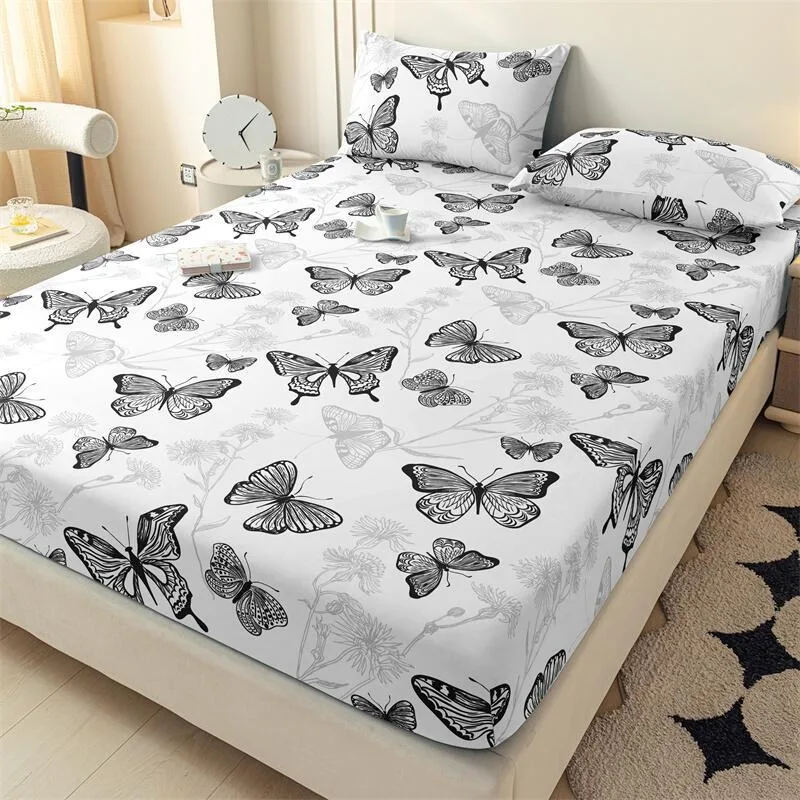 Polyester Fitted Sheet Full Coverage Sheet Bed Sheets Twin King Size Bed Cover with Elastic(Pillow Cover Purchased Separately)