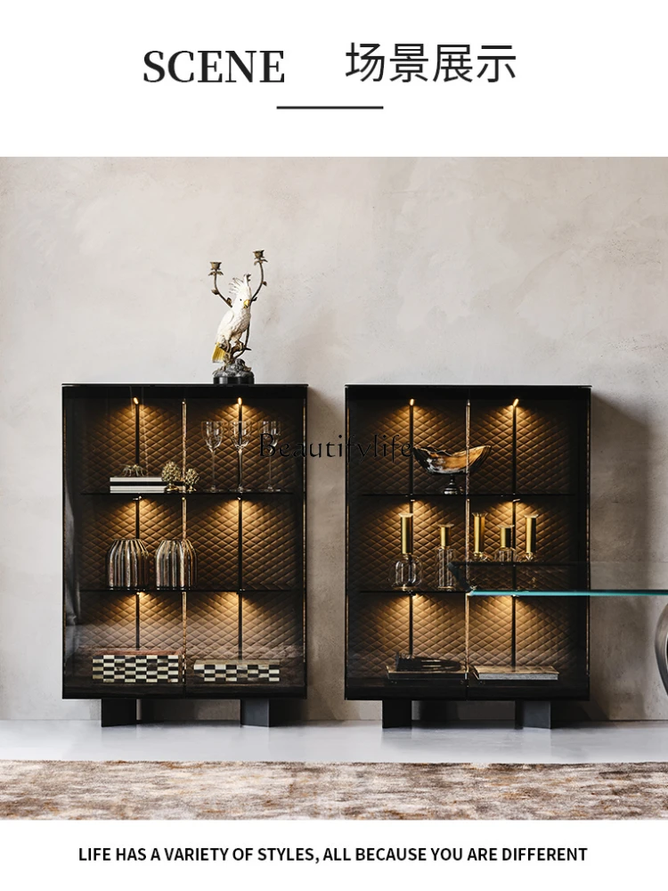 Italian Glass Wine Cabinet Living Room Decorations Decoration Storage Light with Light Luxury Display Cabinet