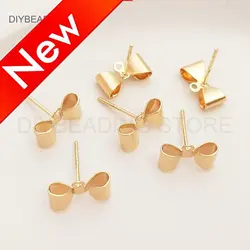 Bowknot Earring Post with Loop 14K Gold Plated Brass Blank Bow Tie Stud Component for Earring Making Supply (925 Silver Pin)